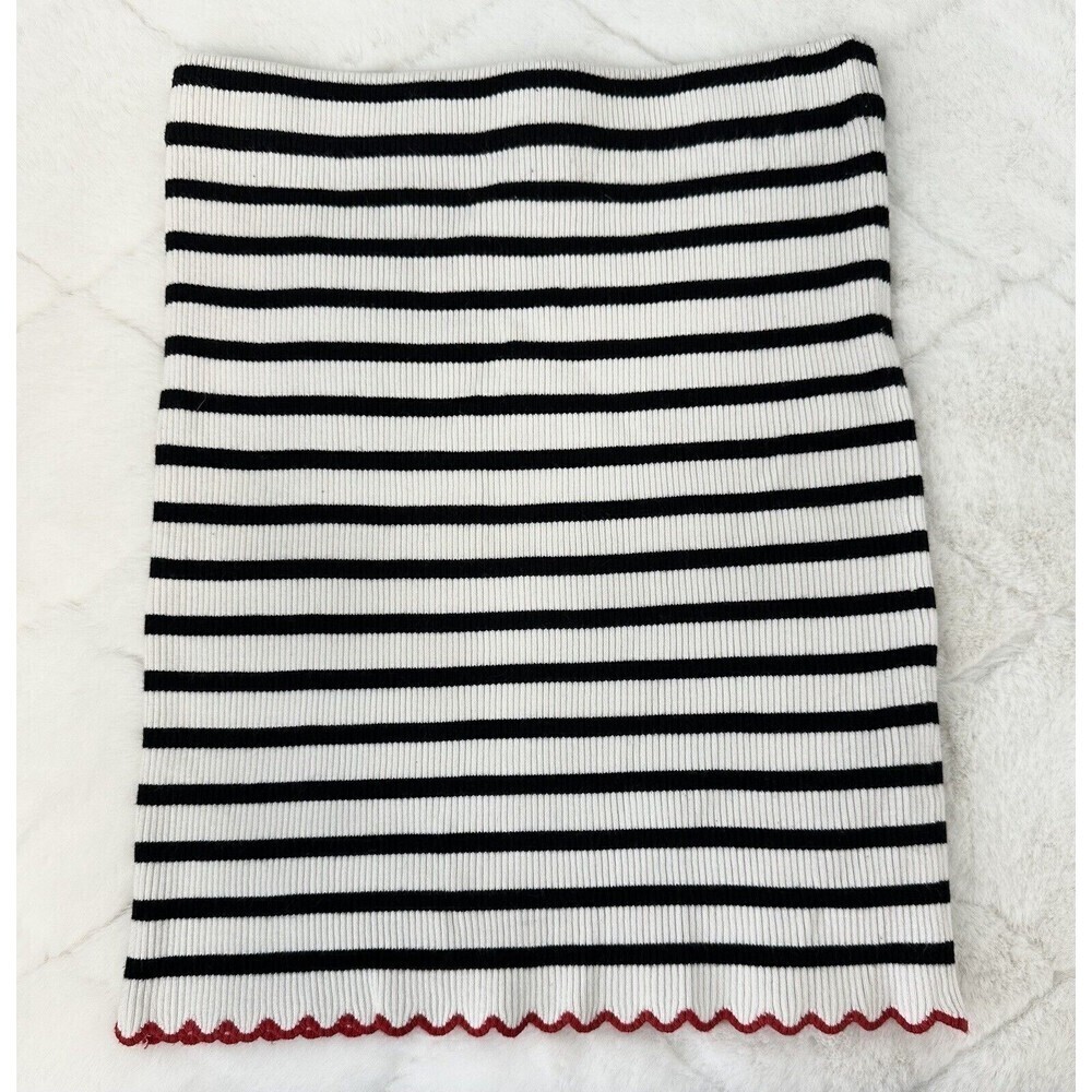 Zara Knit Mini Skirt Fitted Stripe Red Hem Women’s Sz Large Modern Stretch